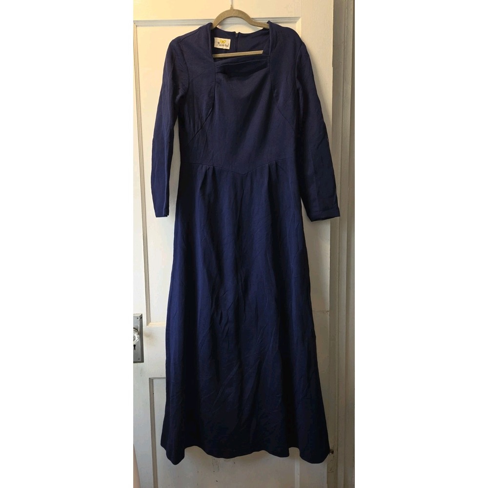 Vintage 70's Flutterbye Navy Maxi Dress. Polyester. Medium